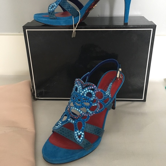 Cesare Paciotti Blue Leather Suede Sandals Sz 6.5 - Picture 5 of 8